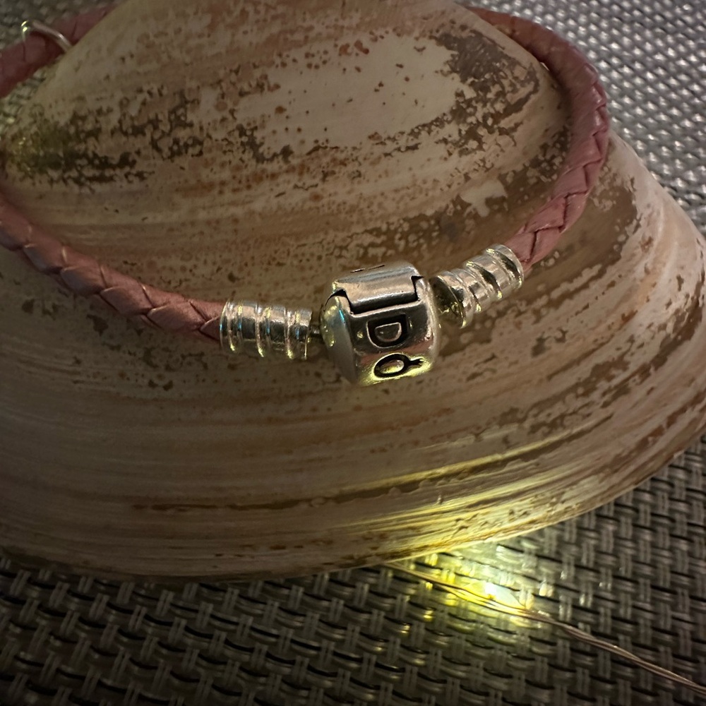 Pandora Leather Pink Bracelet with Key Charm